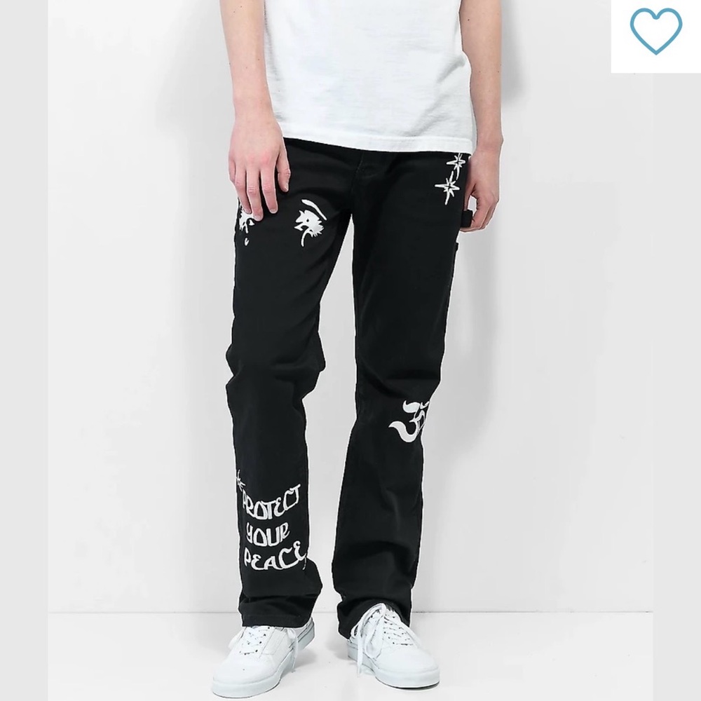 Dript Denim Carpenter Jeans Black 34 Protect Peace Graphic Streetwear